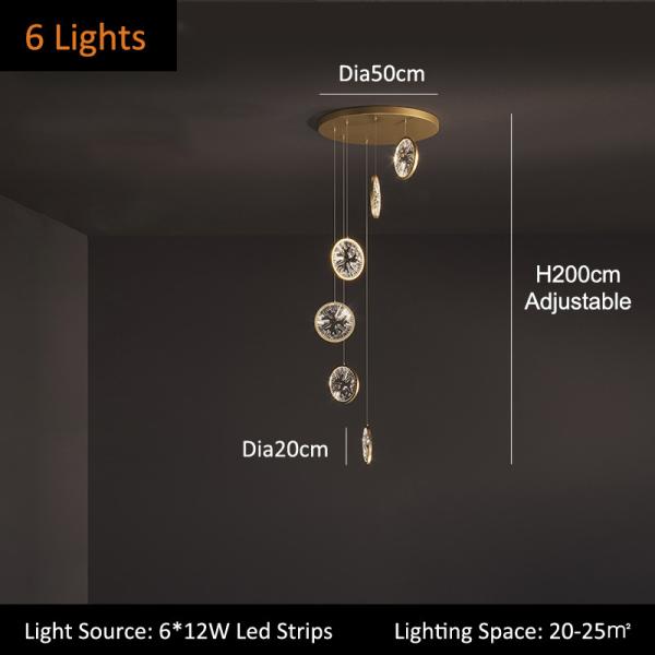 Luxury Crystal Chandelier For Staircase Gold Black Home drop light circle led light lamp(WH-NC-66)