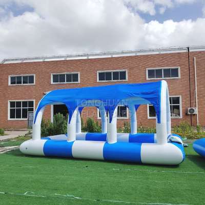 Blue and White Inflatable Covered Pool with Arched Sunshade Canopy Reinforced Airtight Frame and Custom Size for Outdoor Events