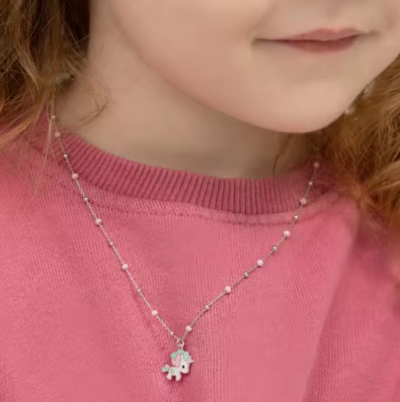 Детские эмалированные однорогие подвески Ожерелье 925 Стерлинговое Серебро Белое Золото