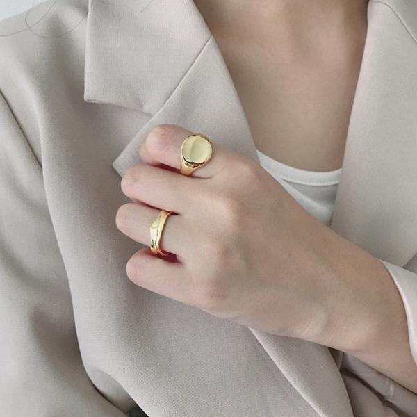 Lanciashow Gold Plated 925 Sterling Silver Jewellery Oval Open Ring For Women Concave Shape