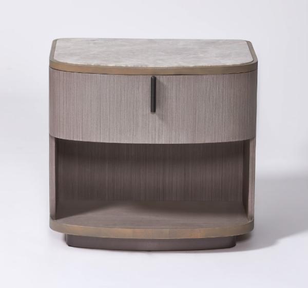 Natural Marble Top Hotel Bedside Tables Quarter Cut Oak Wood Veneer Nightstand