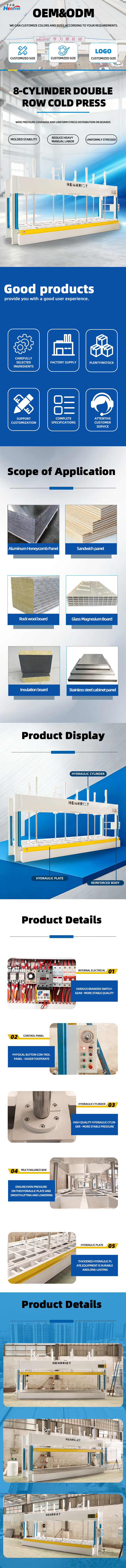 Industrial 8-Cylinder Hydraulic Cold Press Machine with 8000*2000mm Work Platen and 50T Maximum Pressure for Sandwich Panel Production