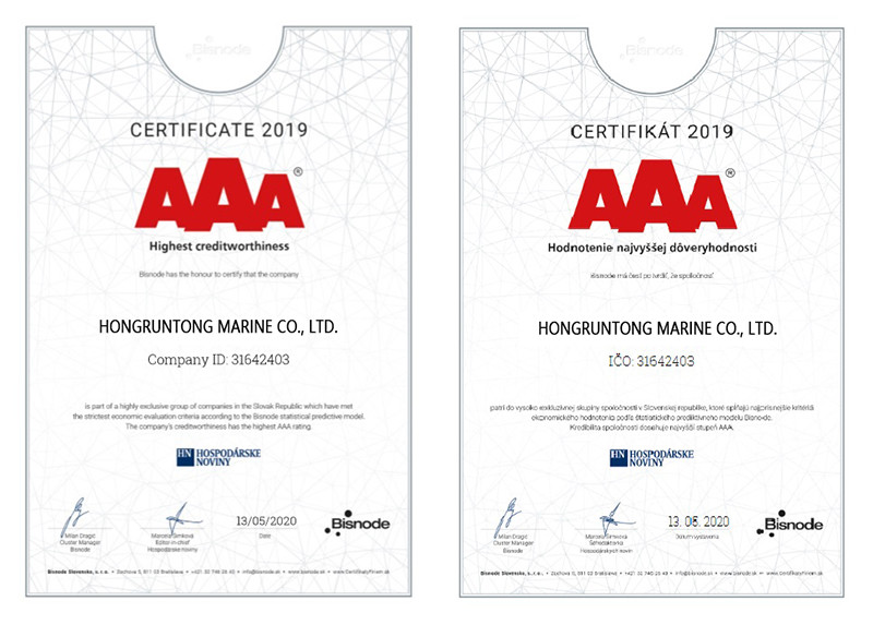Hongruntong Marine Co., Ltd. Сертификации
