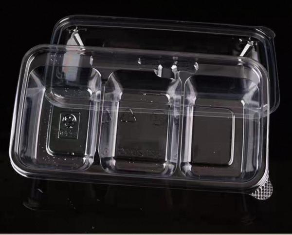 OEM factory disposable 3 cavity transparent vacuum formed rectangular PET plastic clamshell pastry cake box