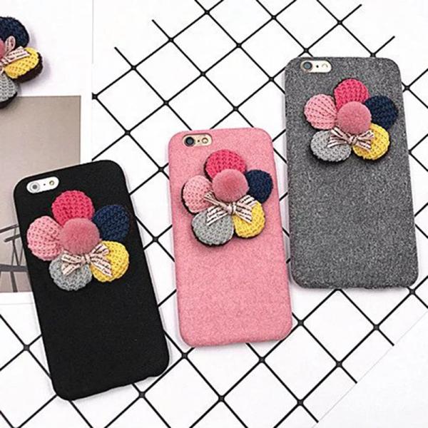 Soft TPU Fiber Colorful Wool Flowers Small Bow-knot Girls Favorite Back Cover Cell Phone Case For iPhone 7 6s Plus
