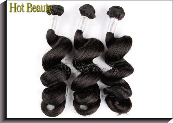 22 Inch Peruvian Virgin Hair / Natural Black Loose Wave Hair Bundles