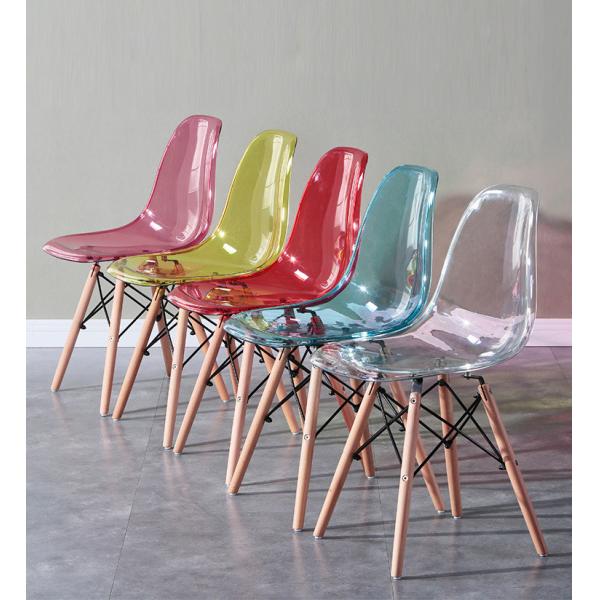 Stackable Acrylic Transparent Cafe Plastic Lucite Ghost Chair With Wood Leg