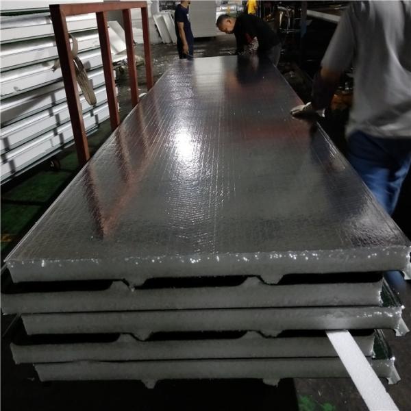 overlap waterproof 75mm silver paper eps sandwich roof panel with 0.426mm grass steel sheet up