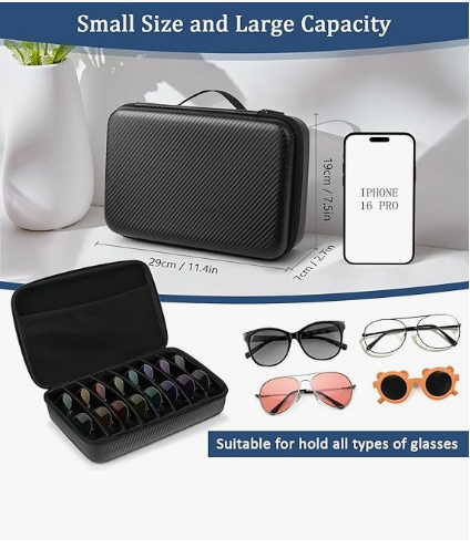 Travel Sunglasses Organizer​,​ Hard Shell​ Sunglass Case Adjustable Slots for Multiple ​Sunglass Eyeglass Case