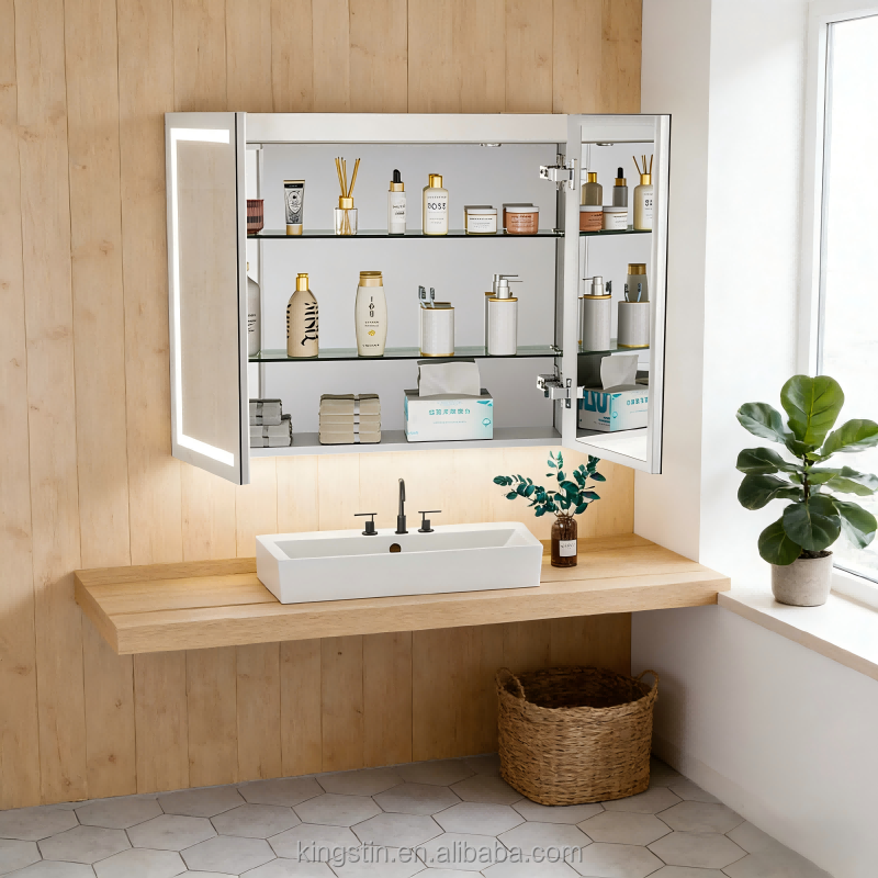 Kingstin Modern Rectangular LED Smart Bathroom Mirror With Wall Mount Illuminated Square Mirror and Light for Hotels