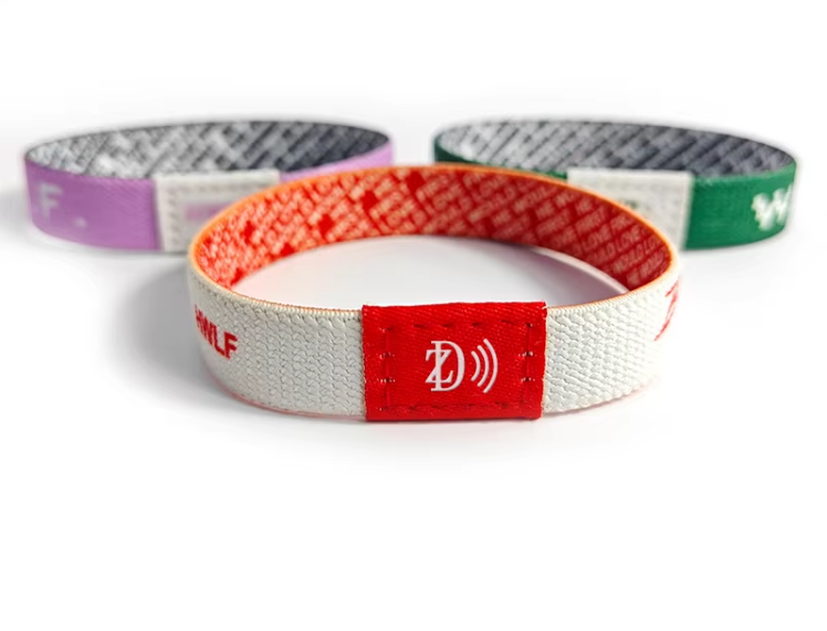 Custom Elastic Wrist Band Bracelet RFID 13.56MHz NFC Durable Rubber Material with Polyester Elastic for Access Control