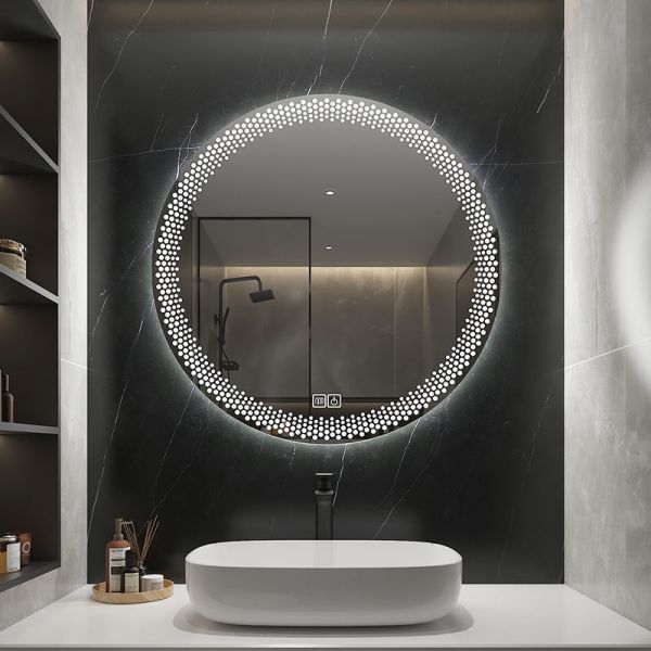 Simple flameproof Led Smart Touch Screen Anti-fog Round Sensor Mirror with Light(WH-MR-101)