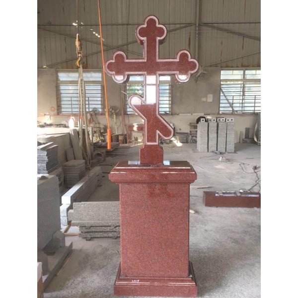Decorative Carving Red Granite Tombstones , European Style​ Granite Cemetery Monuments