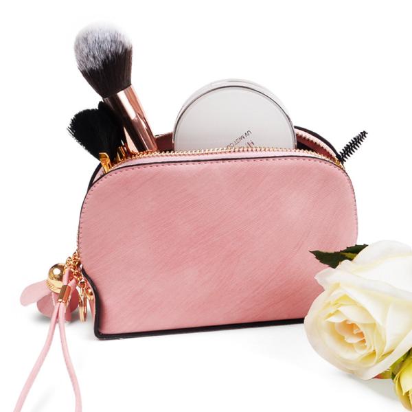 Large Capacity Half Moon Shape Plain PU Make Up Bags With Tassel