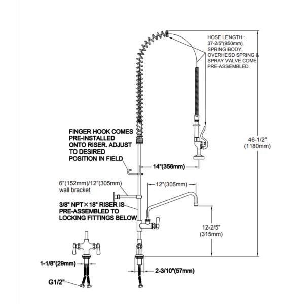 1.42GPM Brass Commercial Pre Rinse Spray Unit