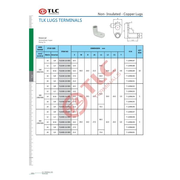 Electrical Connections Mechanical Cable Lugs Performance 240-400mm2 Terminal Lugs Wire Connection