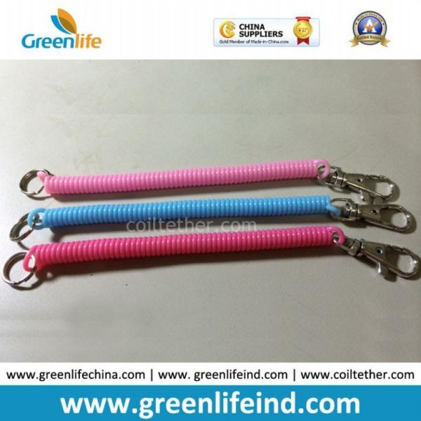 Solid Pink Blue Red Spiral Coil Key Holder W/Snap Clip