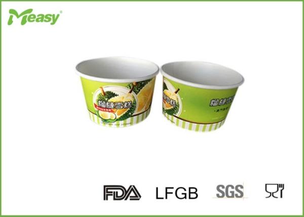5oz Double PE Coated paper disposable ice cream bowls With Logo Printed , Green color food container taka away cup