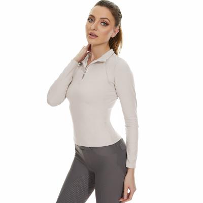 Roupa equestre ativa elástico da maneira da camisa 4 de Gray Horse Riding Tops T do zíper