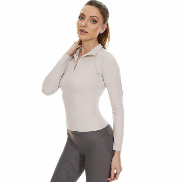 Roupa equestre ativa elástico da maneira da camisa 4 de Gray Horse Riding Tops T do zíper