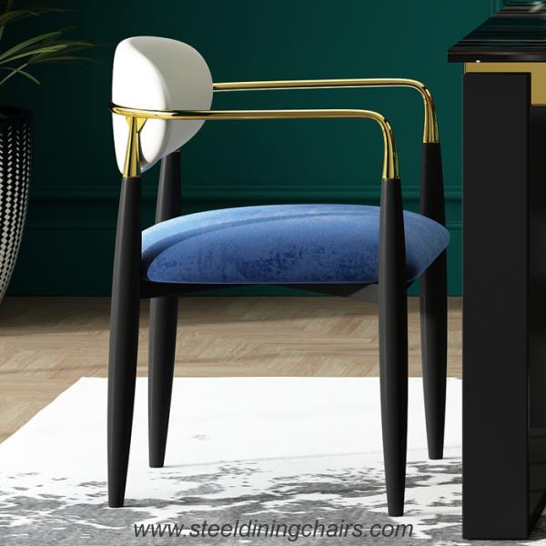 Leather Upholstery Armrest Stainless Steel Dining Chairs  For Kitchen