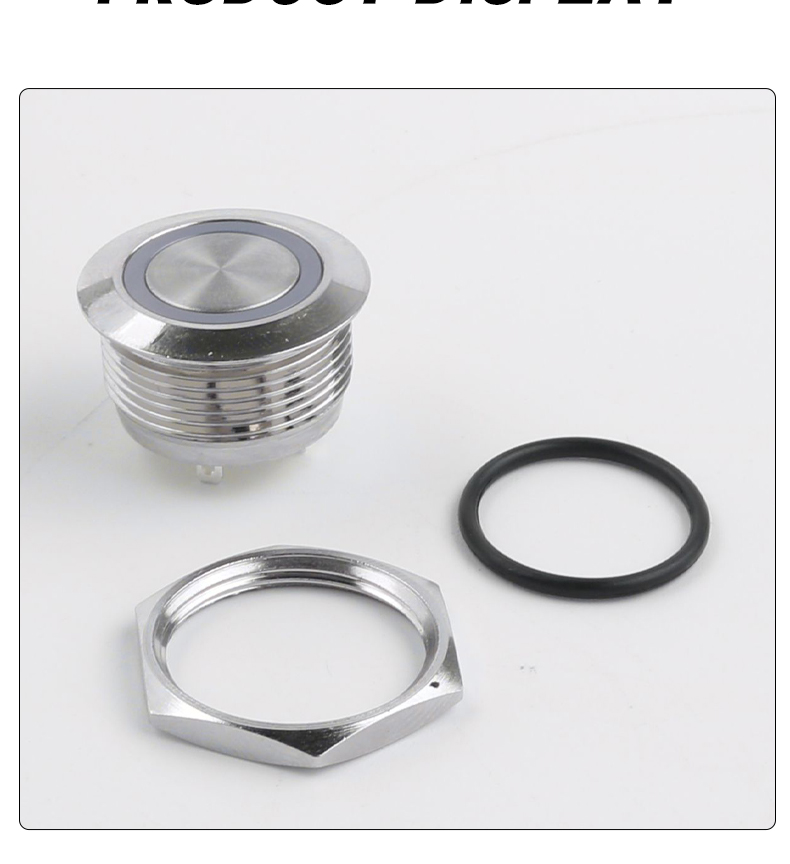 19mm IP67 Waterproof Aluminum 1NO Push Button Switch LED Light (2/3-Color) Silver/Black Shell 1A Max Current 24V Max Voltage