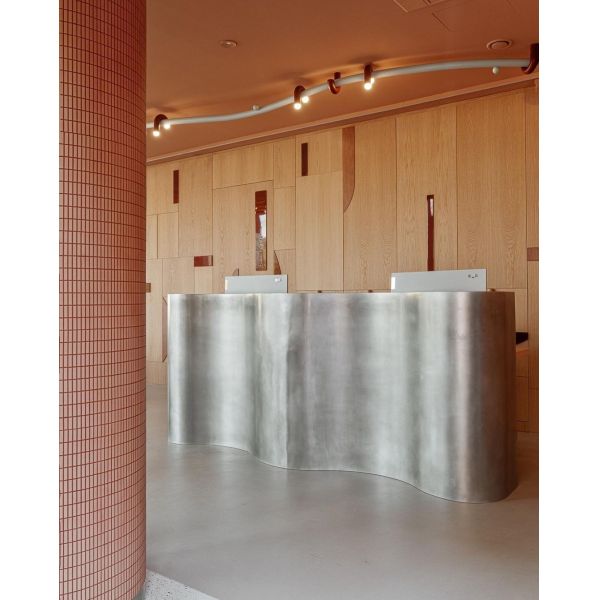 Hotel Lounge 3D Water Wave Texture Stainless Steel Sculpture Bar Table