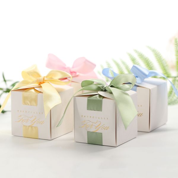 European Vintage Wedding Favor Box Gold Foil Gift Boxes Satin Ribbon Collection Candy Packaging