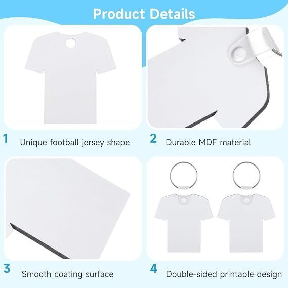 Double-Sided MDF Heat Transfer Football T-Shirt Key Chains Printable Sublimation Blank Keychains