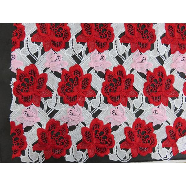 Heavy Three Color Embroidered Crochet Lace Fabric / Dressmaking Fabric