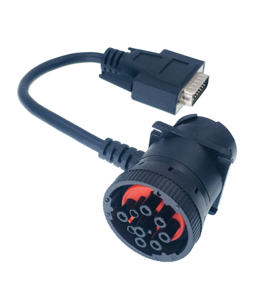 PVC OKI Technic Material Deutsch Green 9 PIN Type 2 J1939 to DB15 Cable for Truck Diagnostic Tool 12V/24V Truck