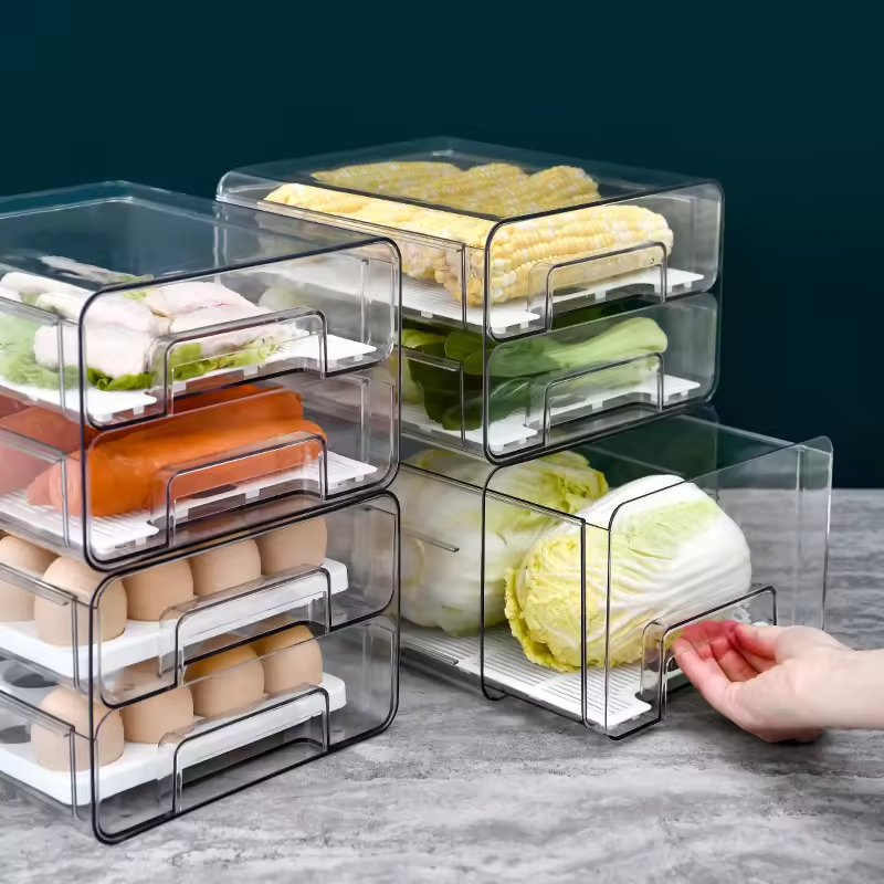 Wholesale Price Transparent Plastic Refrigerator Egg Dispenser Household Rectangle Food Freshness Preservation Container