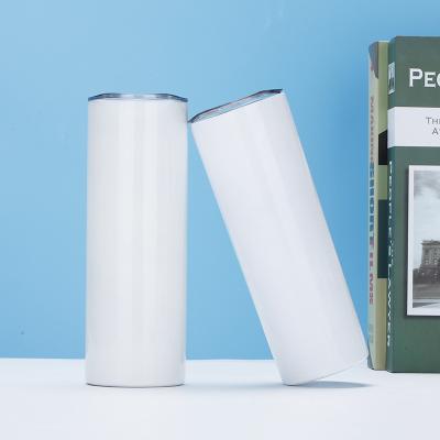 Esbelto 20 oz de acero inoxidable recto Tumbler blanco con paja de metal para la máquina de impresión de prensa térmica