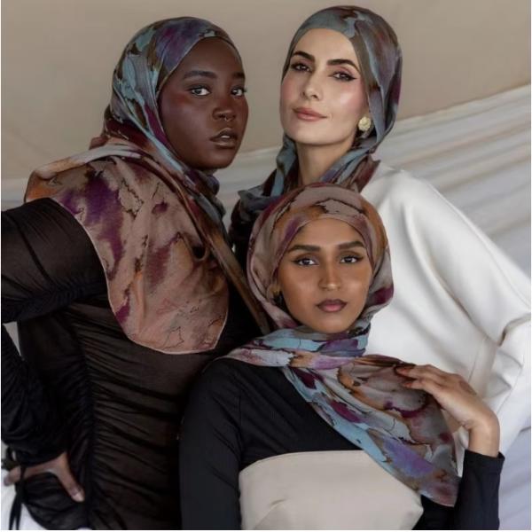 Supplier Elegant Fashion Accessory Muslim Women Hijab Shawl Digital Printing Marble Design Long Chiffon Scarf