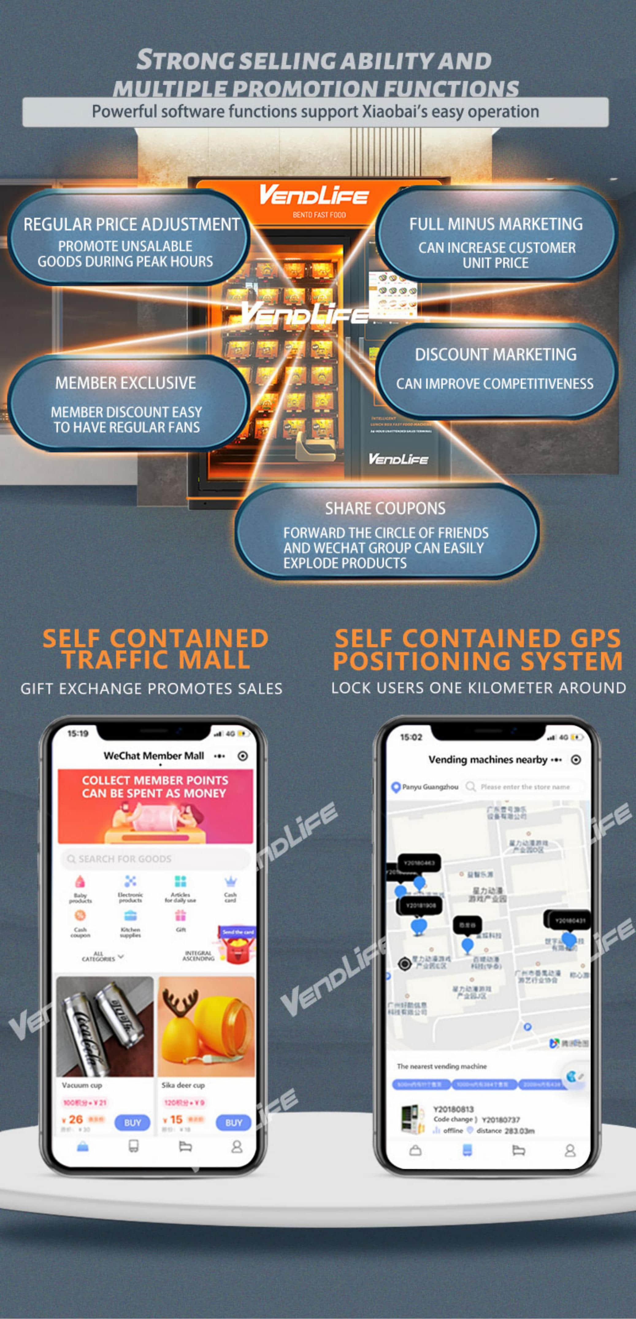 Premade Intelligent Micro Supermarket  Commercial Hot Cold Refrigerated Bento Vending Machine Elevator Track Automatic Pizza Dumpling Food Vending Machine With 32 Inch Touch Screen Remote Temp Control
