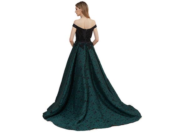 Boat Neck Arabic Evening Ball Gowns Tapestry Fabric Comfortable Dark Green