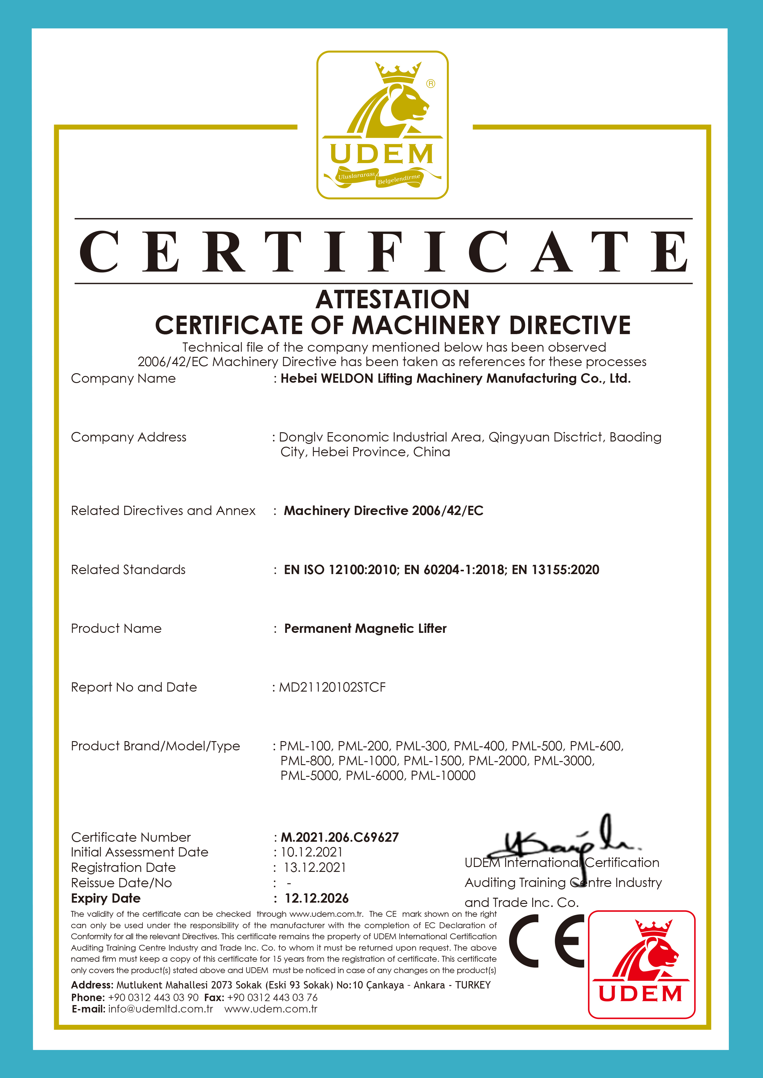 HEBEI WELDON LIFTING MACHINERY MANUFACTURING CO., LTD