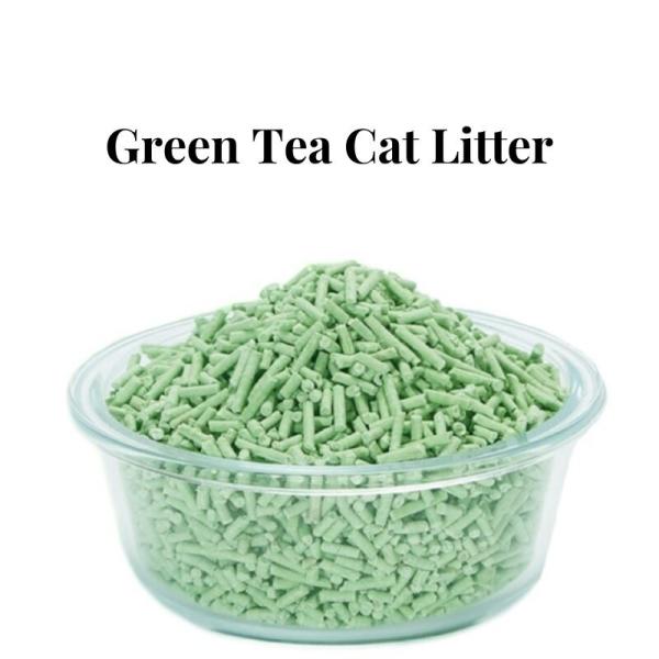 Litière pour chat au thé vert biodégradable, jetable, agglomérante rapidement, sans poussière, naturelle
