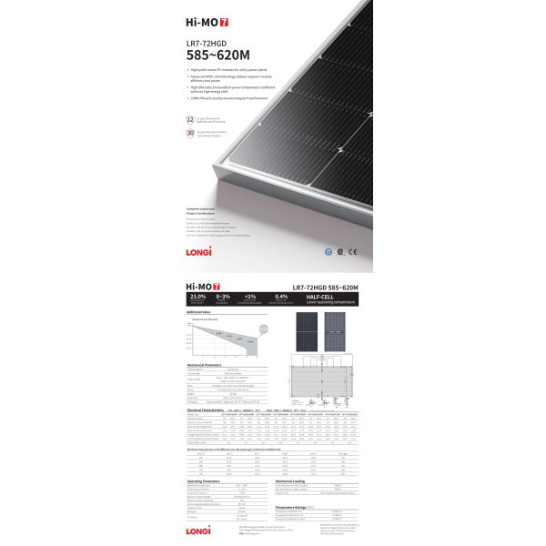 Longi Solar Panel Himo7 N Type Bificial PV Module 600 Watt 605 610 615 620W Mono Solar Panel Commercial Solar Panels