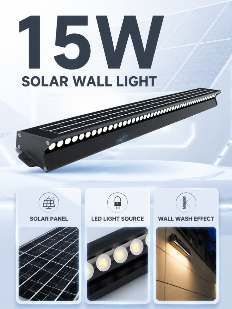 Aluminum Solar Wall Washer Lights 15W IP65 for Garden Walls Hotels Resorts and Buildings