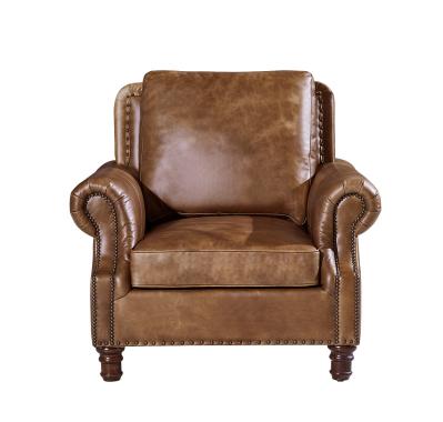 Retro Style High Back Leather Armchair Super Comfortable Foam Strong Solidwood Frame
