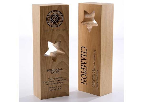 Wooden Custom Trophy Cup Engraving / Lasing Logo Star Design Awards For Staff