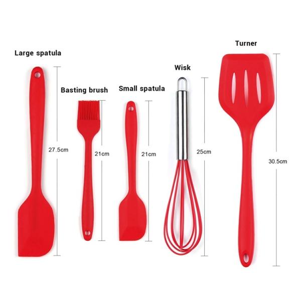 Amazon hot selling 5 Piece Cooking Tool Set Premium Silicone Kitchen Baking Utensil Set