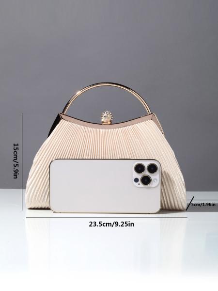 EUROPE AND THE UNITED STATES RETRO SOLID COLOR PLEATED HAND RING FASHION LOCK CLOSED DINNER BAG CHAIN CROSSBODY BAG