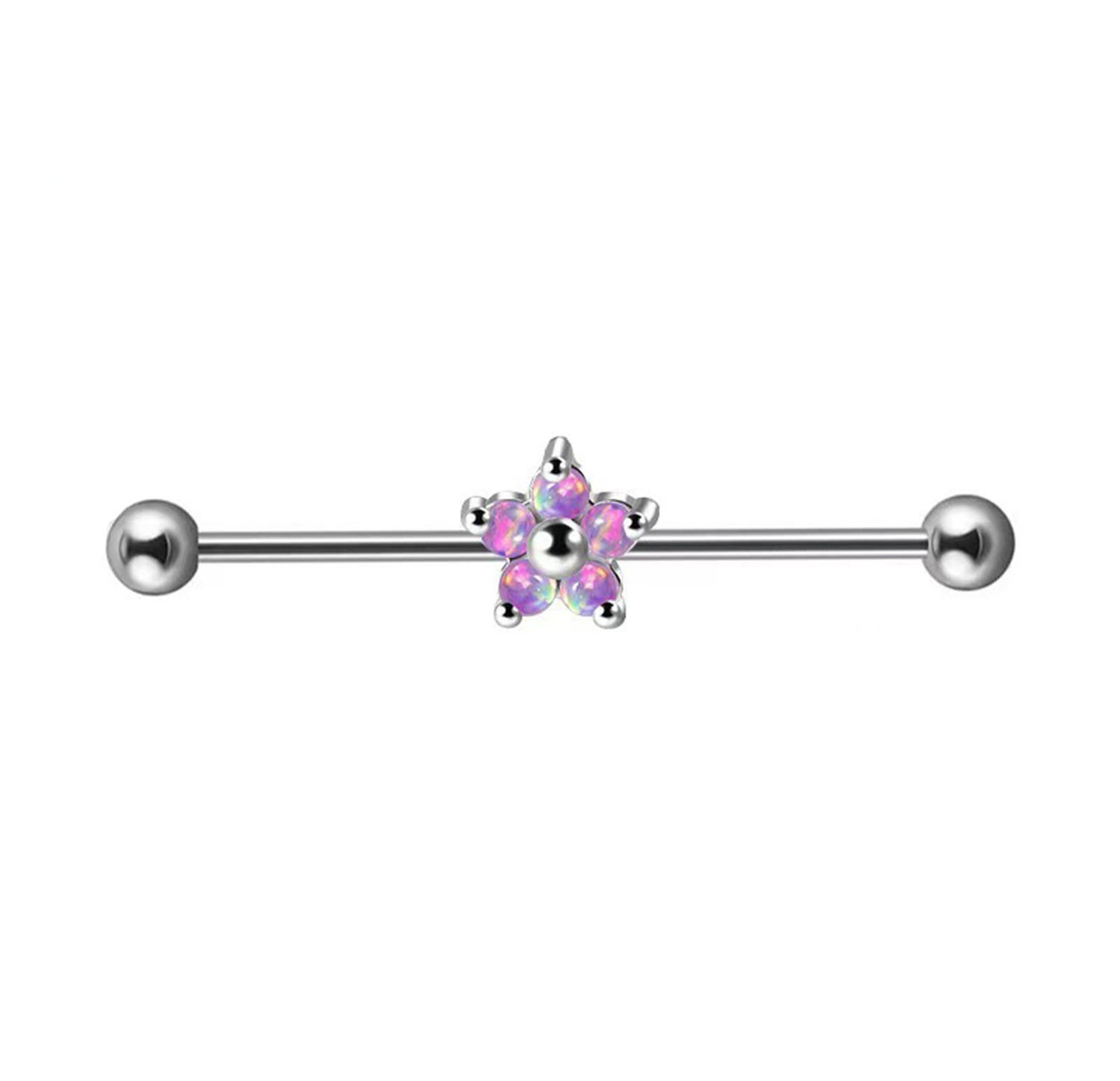 F136 Titanium Barbell Earbone Nails Zircon Flower Ear Bridge Double Earhole Earrings TB0328