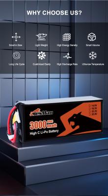 Long-lasting 6S 22.2V 3000mAh 120C Lipo Battery Pack for FPV RC Drone XT60 Connector