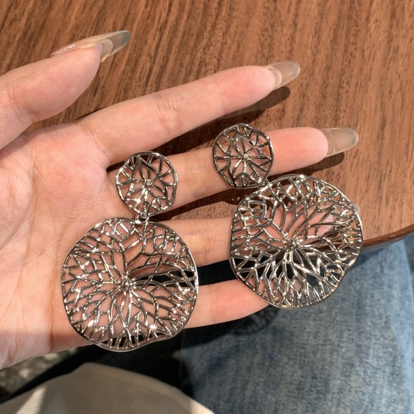 Wholesale Fashion Brass  Plated 14K Gold Statement Double Round Flower Stud Earring WaterproofVintage Jewelry Party Earrings