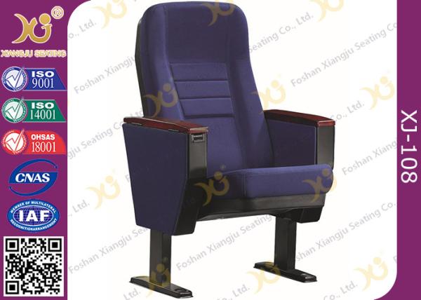 Plywood Outback Retractable Auditorium Chairs Fully Upholstered Dark Blue Fabric