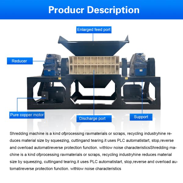 High-Efficiency Dual Shaft Tire Shredder for Recycling - Large Capacity 1000-5000kg/h