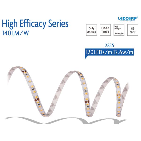 High Efficacy Series Led Strip 2835 120LEDs/m 24V 140LM/W RA90 MAX IP68 5M/Roll